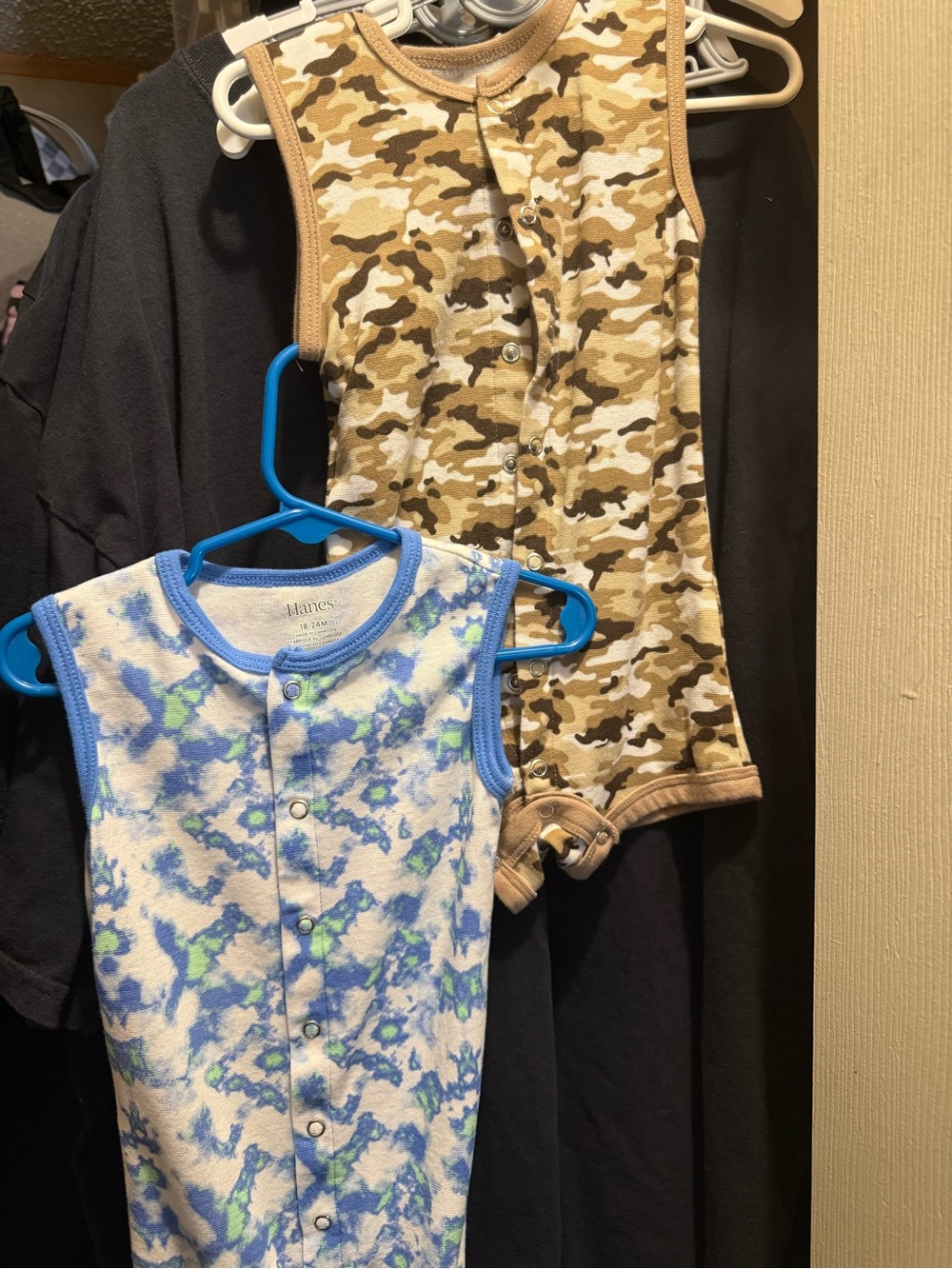 Hanes Kids Sleeveless Snap Rompers - Blue/Green Tie-Dye & Brown Camo